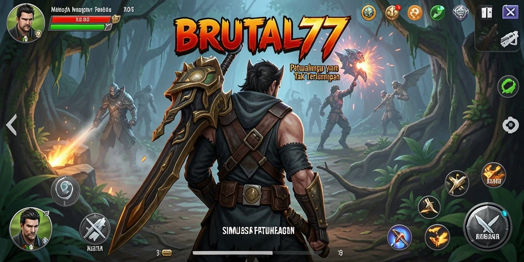 Tampilan gameplay seru dari BRUTAL77 yang menampilkan simulasi petualangan.