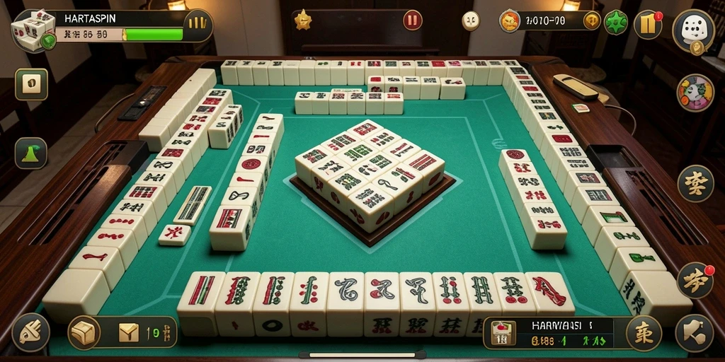 Screenshot permainan HARTASPIN menampilkan gameplay Mahjong yang seru.