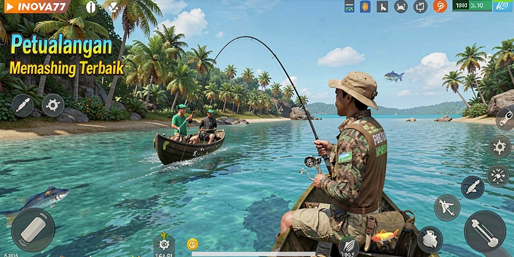 Screenshot gameplay <strong>INOVA77</strong> yang menampilkan aksi memancing yang penuh tantangan.