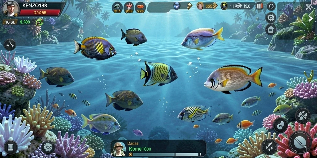 Tampilan gameplay KENZO188 yang seru dan menarik saat menangkap ikan.