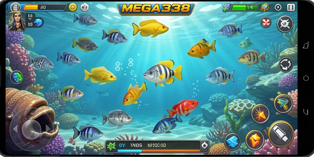 Tangkapan layar gameplay MEGA338 dengan aksi Tembak Ikan yang seru.