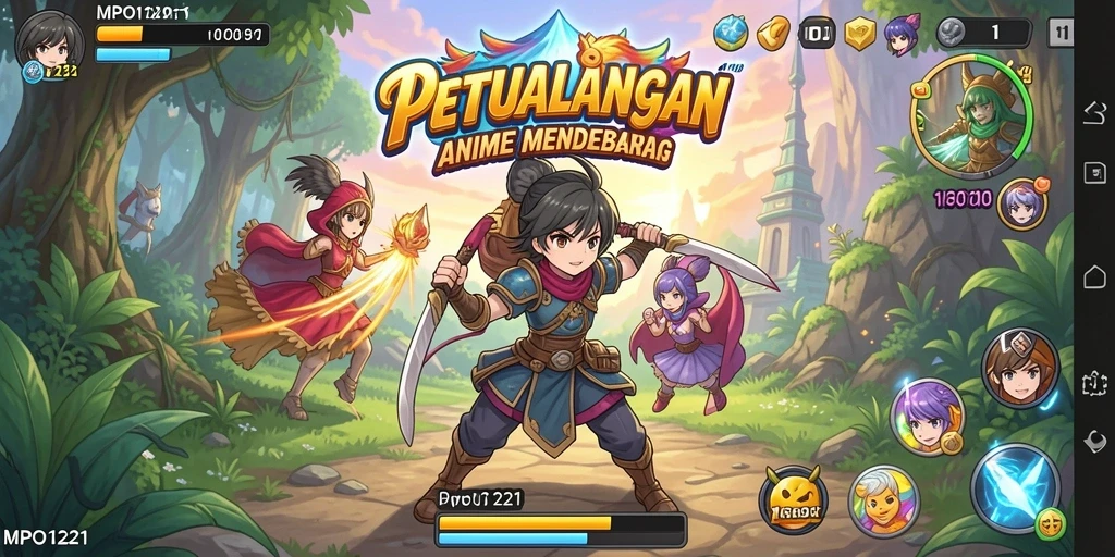 Screenshot dari gameplay MPO1221 menunjukkan pertarungan karakter anime yang epik.
