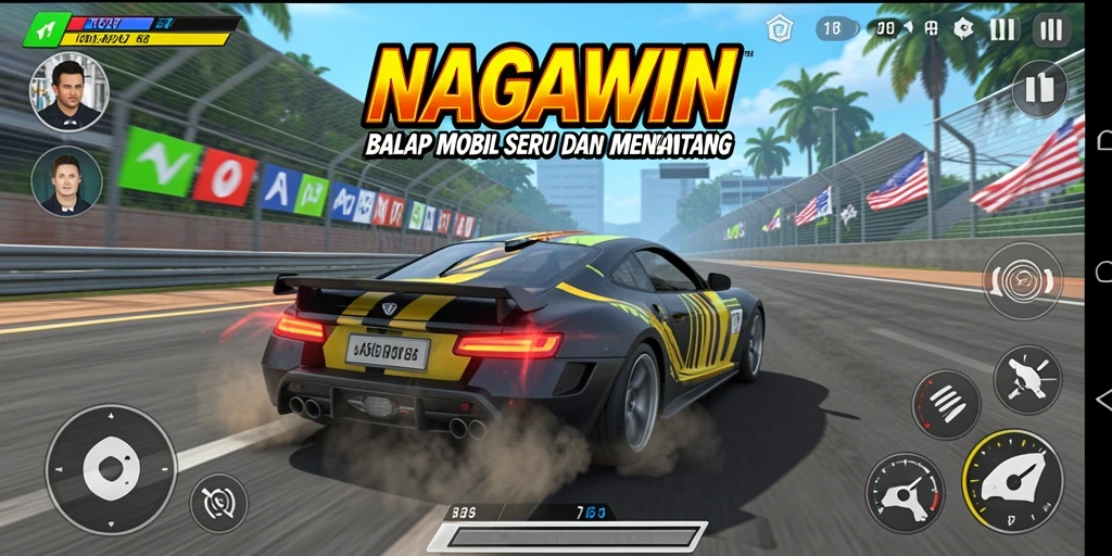 Tampilan balapan seru dalam NAGAWIN dengan mobil yang beraksi.