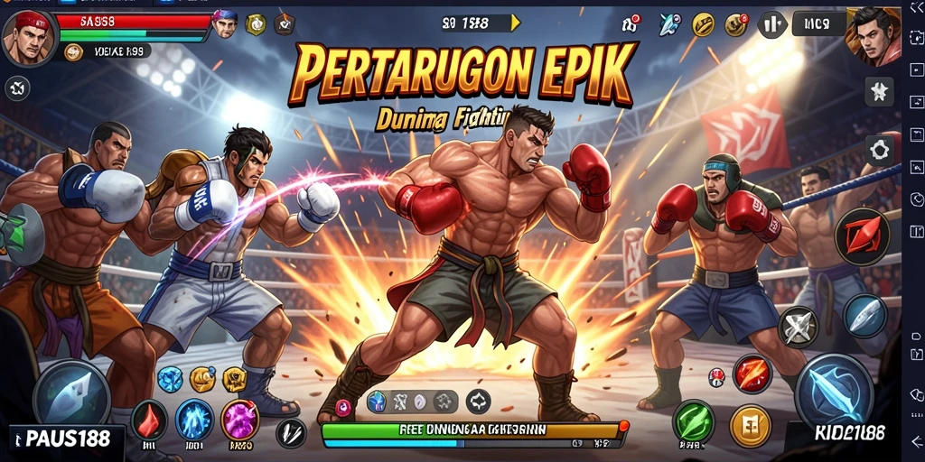 Screenshot menampilkan pertarungan intens di PAUS188 dengan karakter yang dinamis.