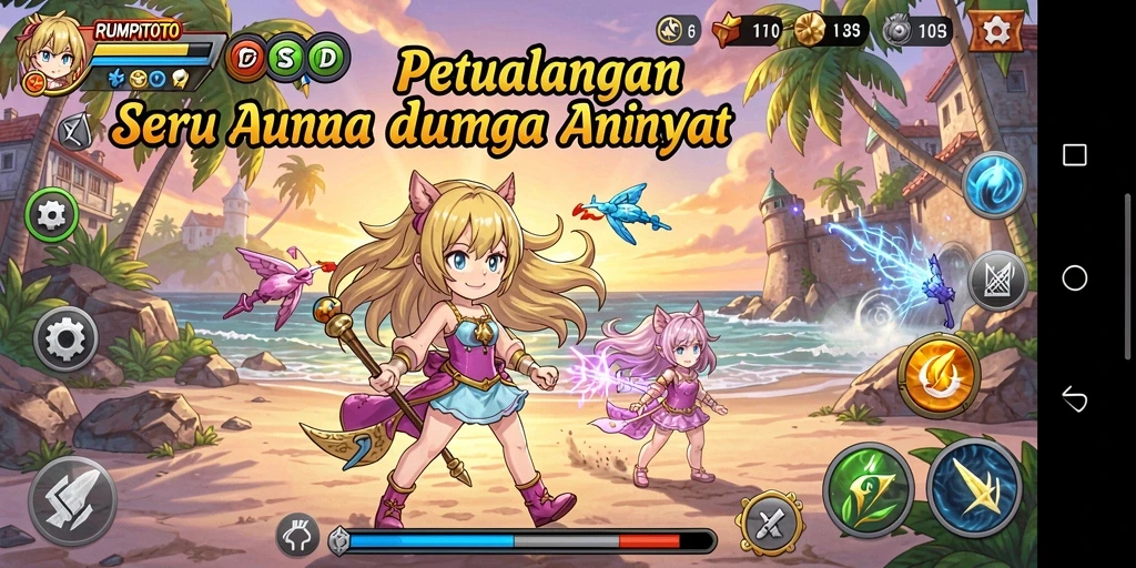 Tampilan gameplay RUMPITOTO menampilkan karakter Anime yang dinamis.