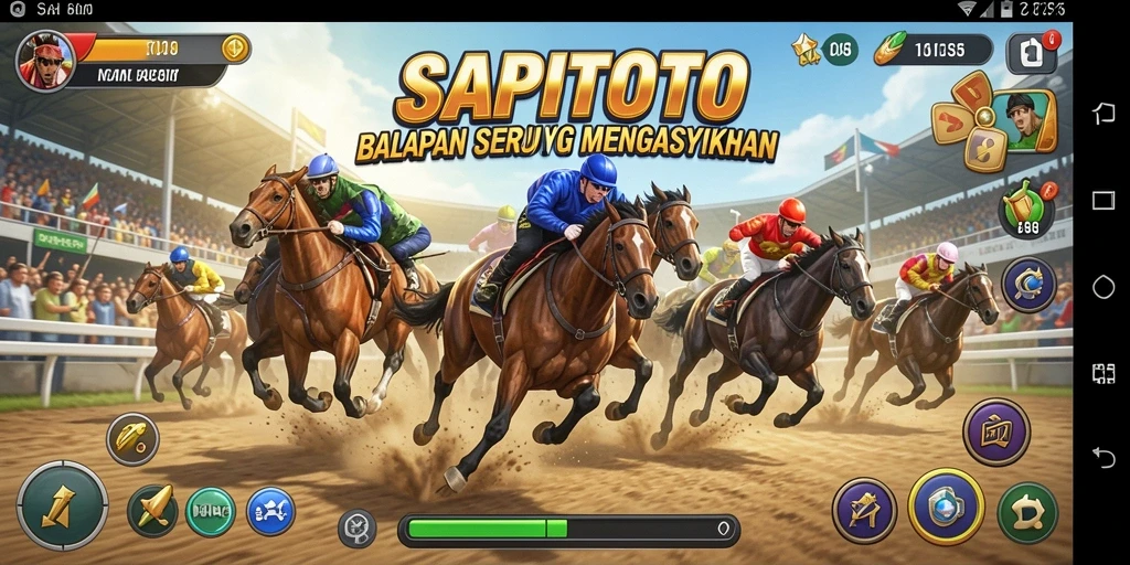 Screenshot SAPITOTO menampilkan aksi balapan yang mendebarkan di trek yang penuh tantangan.