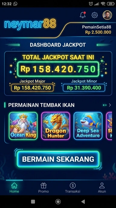 Tampilan beranda aplikasi neymar88 yang modern dan intuitif.